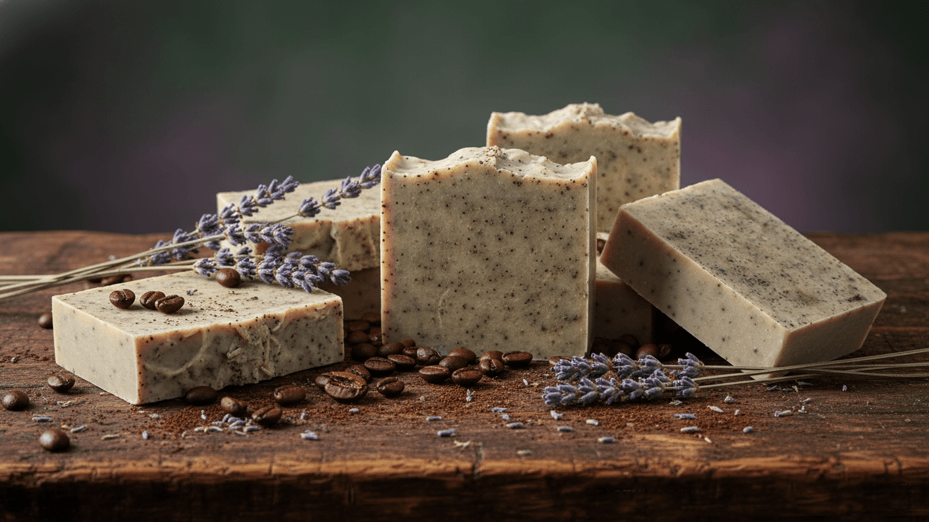 Handmade vegan coffee soap with recycled coffee grounds from Munich